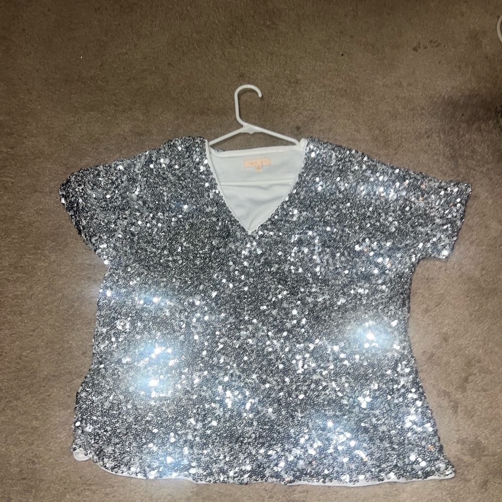 Silver Sequin V-Neck Top